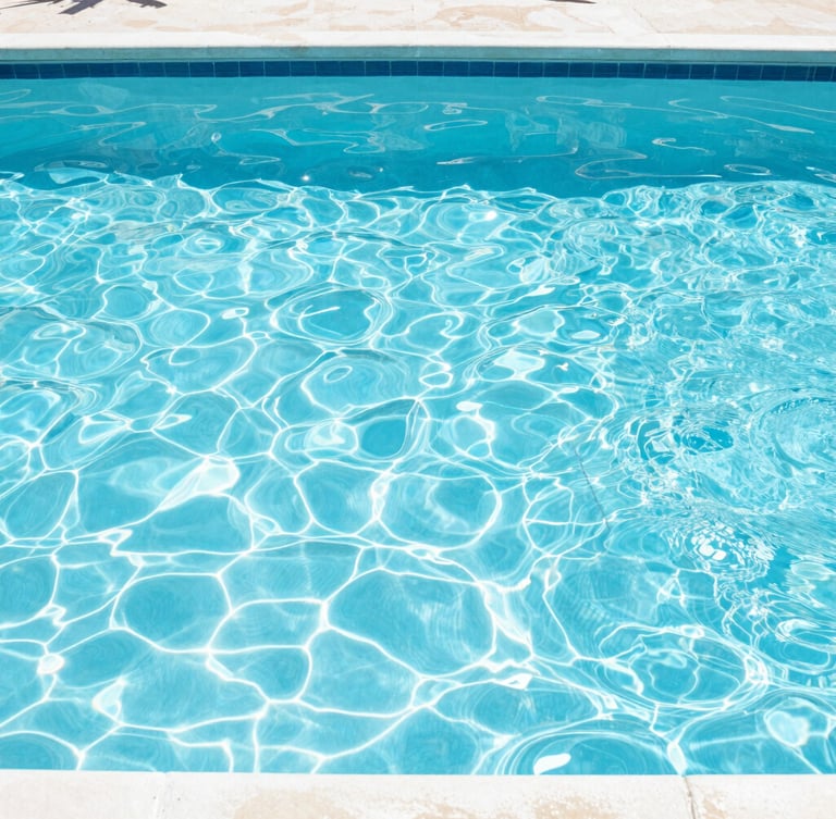 A wide-angle pristine backyard poolscape in Orlando, bright high-key midday Florida sunlight, sparkling clear blue water, sharp focus, 35mm