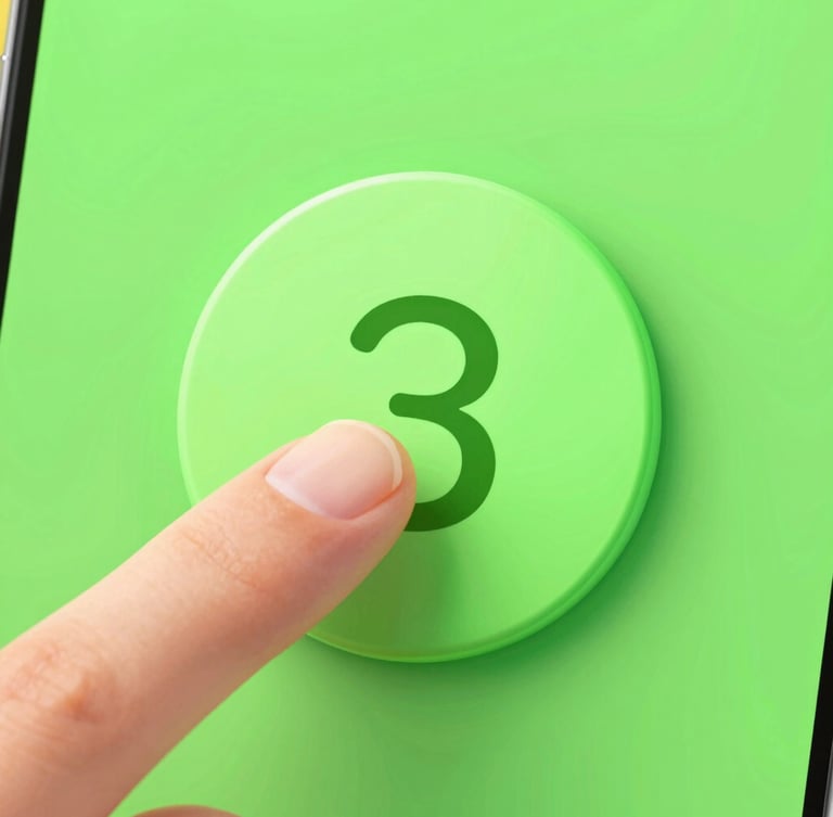 Macro shot of a finger tapping a neon-green digital dial on an Android screen, soft physical shadow underneath the widget, high-fidelity 3D render