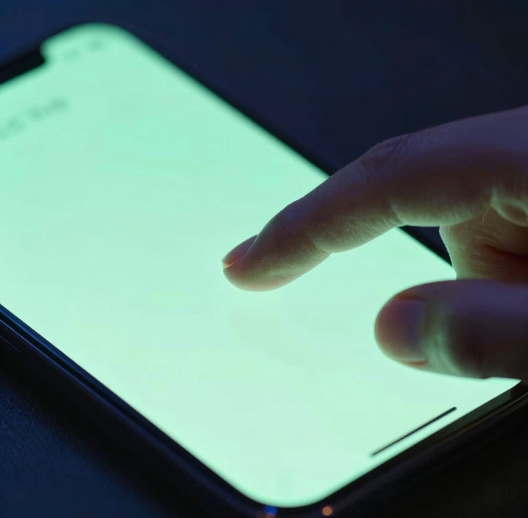 Macro photograph of fingers interacting with a high-contrast mobile app interface, vibrant neon mint green highlights, dramatic dark studio setting, shallow depth of field, sleek glass reflections.