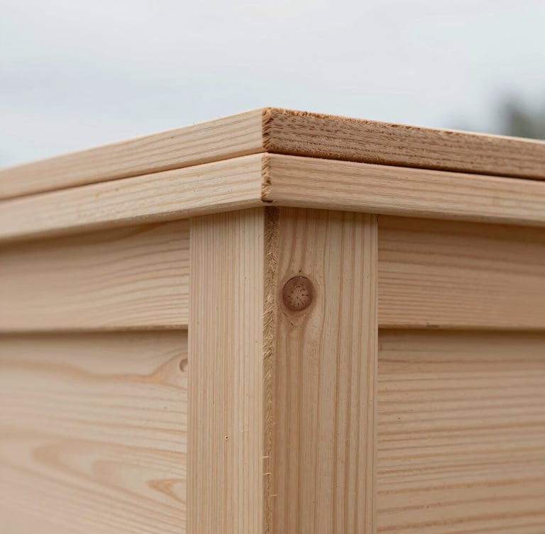 Macro close-up of dense, light-toned Baltic timber grain, soft overcast natural light, shallow depth of field, showcasing pristine architectural joinery.