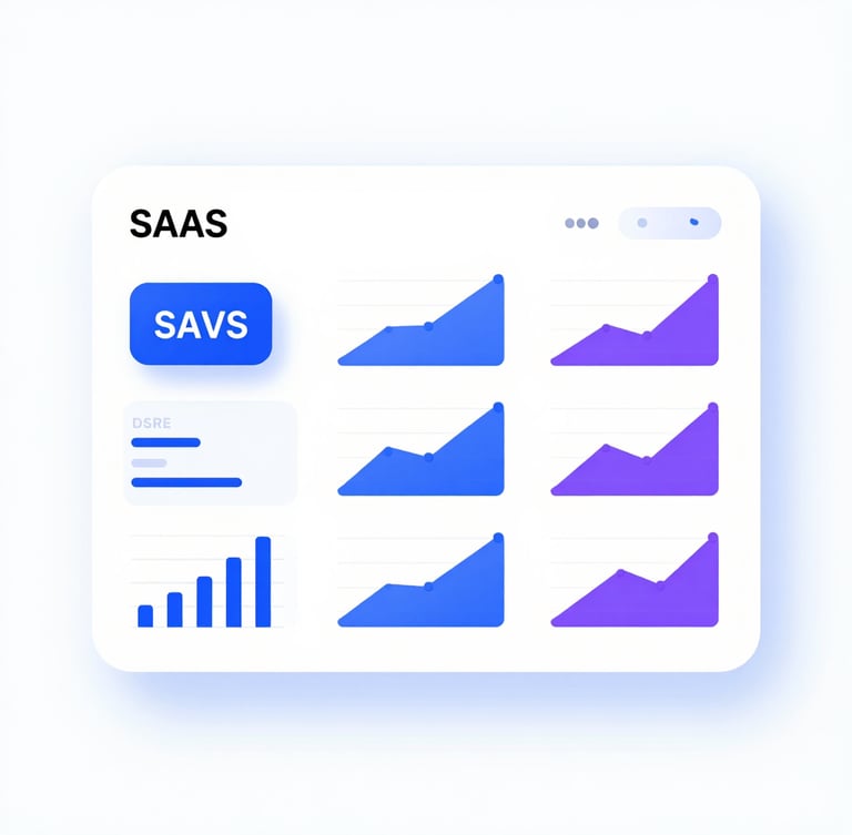 Flat orthographic view of a clean SaaS leaderboard dashboard, showcasing vibrant blue and purple glowing metric charts under crisp simulated studio light, soft drop shadows on UI elements, white background.