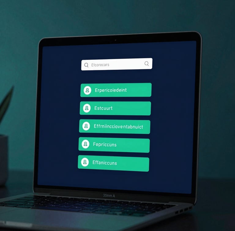 Mockup digital de um e-book ou aplicativo com interface de chat de IA, mostrando comandos financeiros estruturados, em um ambiente de home office minimalista, com luz ambiente fria e toques de teal, 35mm.