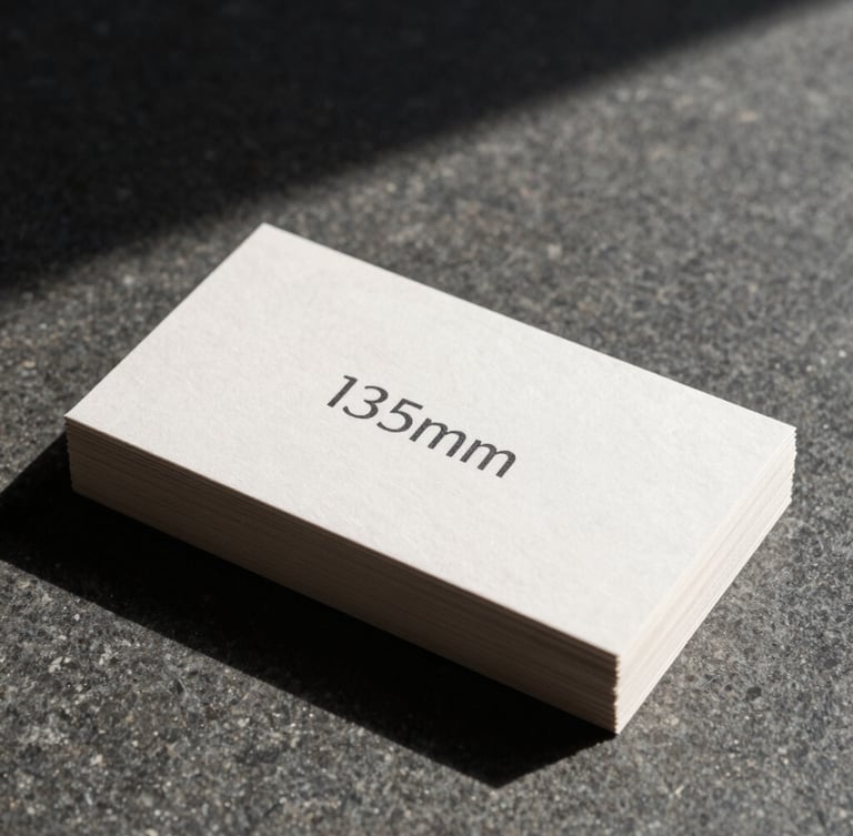 Straight-on orthographic shot of premium branded collateral, heavy paper business cards stacked on a dark stone surface, hard direct sunlight casting sharp geometric shadows, 35mm
