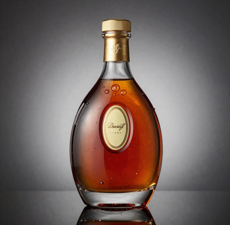 Sharp macro shot of a premium whisky bottle label, showing intricate details and a Singapore-registered seal, against a soft-focused background of luxury packaging materials, studio lighting, high-end editorial style, 50mm.
