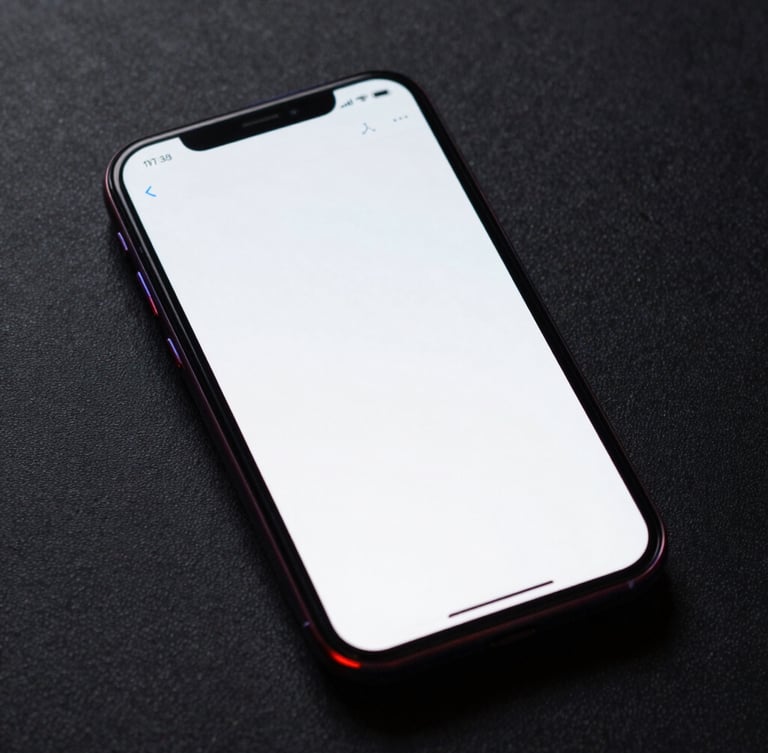 A high-contrast close-up mockup of a mobile WordPress interface on a dark smartphone screen, glowing with red and blue gel rim-lighting against a dark textured background