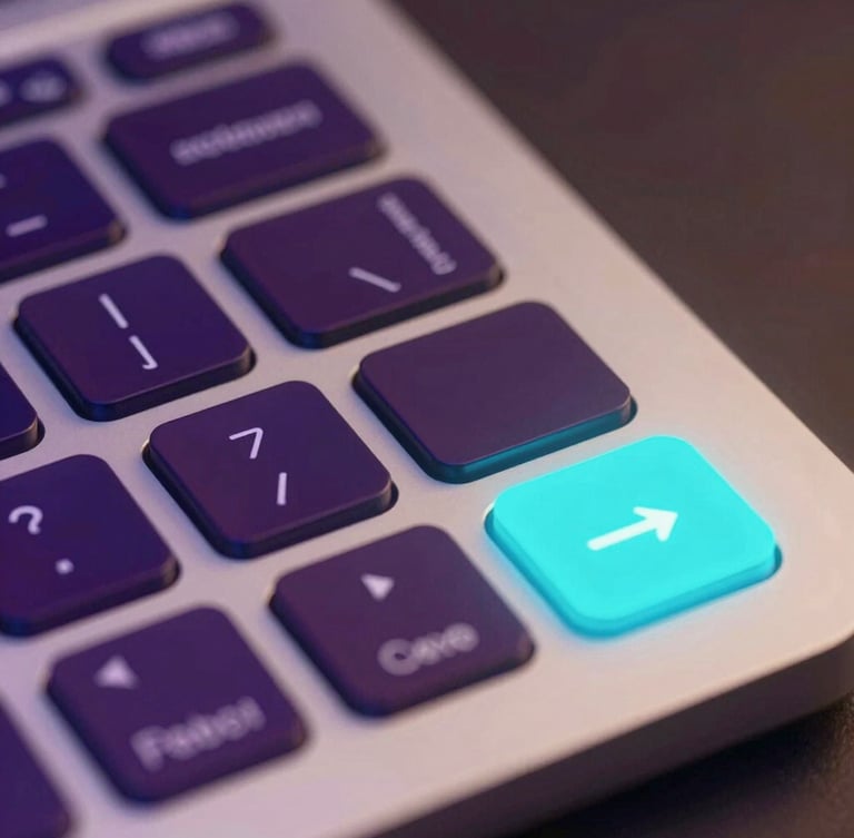 Crisp close-up UI crop of an AI caption generator input panel with glowing violet tone chips and a glowing cyan copy button