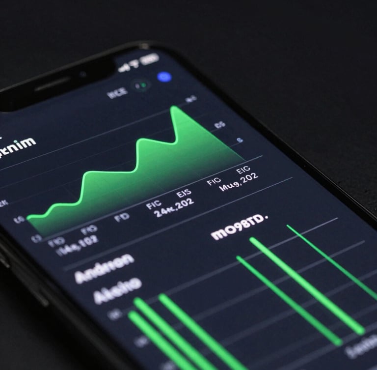 Sleek dark-mode tech photography of high-end Android flagship screen showing complex real-time performance graphs, deep charcoal background with vibrant neon green accent lines, 50mm lens, macro detail