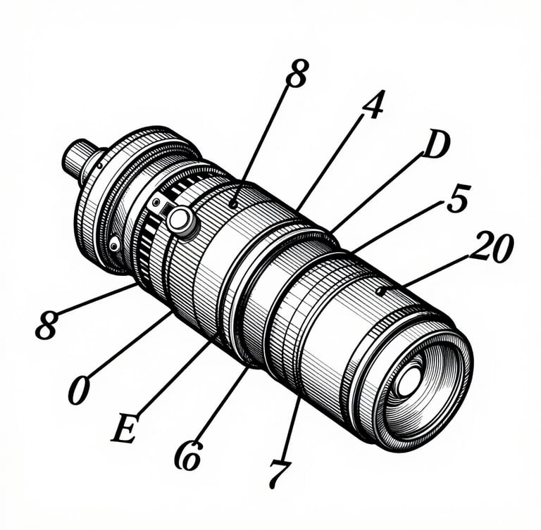 Extreme close-up of a technical patent schematic with clean orthographic line-work, crisp cross-hatching, and numbered leader lines pointing to mechanical components, flat clinical rendering, high-contrast black lines on a clean white background.
