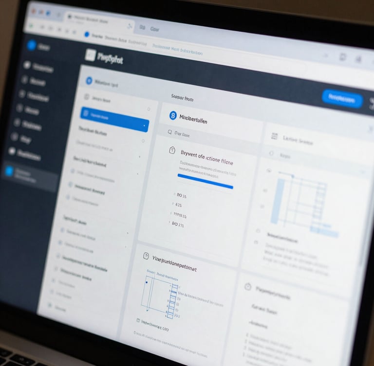 A close-up high-contrast view of a clean dark-themed SharePoint dashboard interface displaying operational status indicators and technical schematics, cool blue lighting, sharp focus.