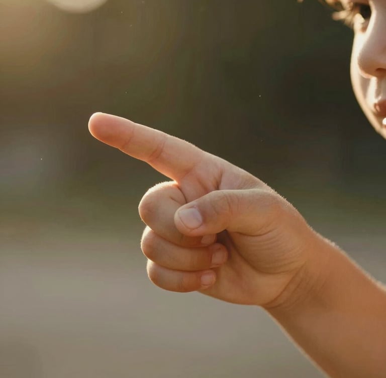 Close-up of a child's hand holding their parent's finger, warm golden hour sunlight filtering through, soft focus.