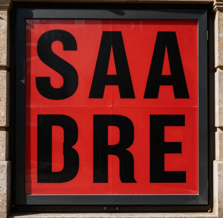 High-contrast photograph of a bold advertising campaign billboard in a Navarrese urban setting, harsh daylight, deep shadows, featuring a minimalist design with strong typography, red and black tones, 35mm
