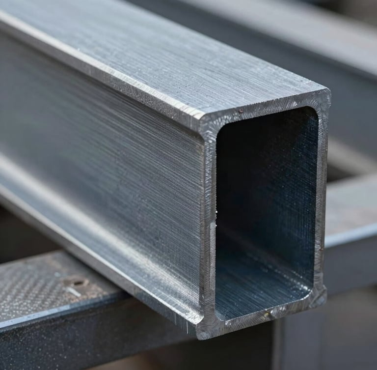 Extreme close-up of a high-precision cut structural steel H-beam edge, showing raw metallic texture and millimeter-perfect milled tolerances under cool industrial lighting.