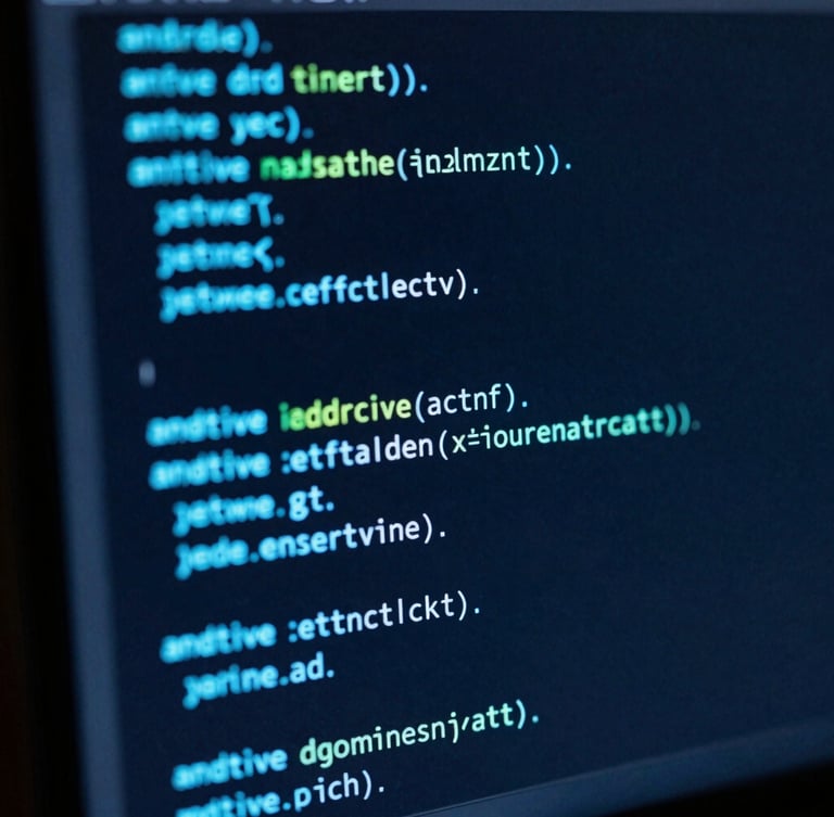 Close-up of clean native Android code on a dark monitor, glowing cyan and electric blue syntax highlighting, high contrast, shallow depth of field, 35mm tech-minimalist photography