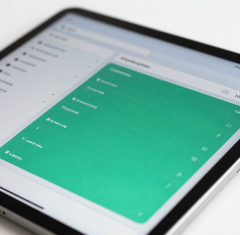 Crisp macro shot of a clean digital investment dashboard on a modern tablet, bright natural daylight, cool blue and emerald green interface highlights, 35mm