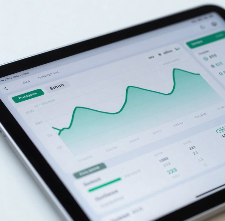 Crisp macro shot of a dark-mode investment dashboard on a high-end tablet, displaying clean emerald green performance curves and minimalist data metrics, cool blue tones, bright natural side light.