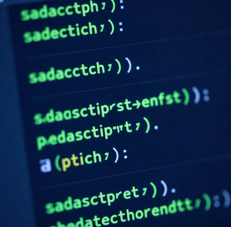 Macro close-up of a code editor showing highly optimized JavaScript components, illuminated by a deep blue screen glow with sharp neon green syntax highlighting, 35mm.