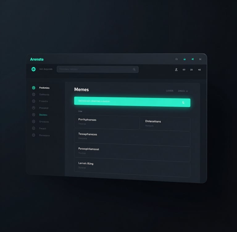 Sleek dark-mode technical wireframe mockup of a high-performance website interface, neon-cyan accents, minimal styling, macro depth of field