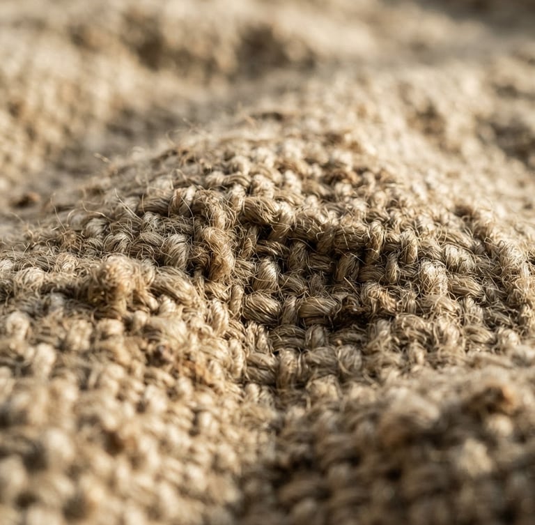 Tight macro crop of raw heavyweight linen fabric weave, low-angle warm afternoon window light, deep soft shadows emphasizing texture, 35mm