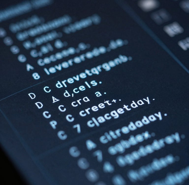 Macro lens close-up of a dark digital user interface on a high-contrast screen, soft ambient blue glow, sharp monospace typography, editorial tech photography.