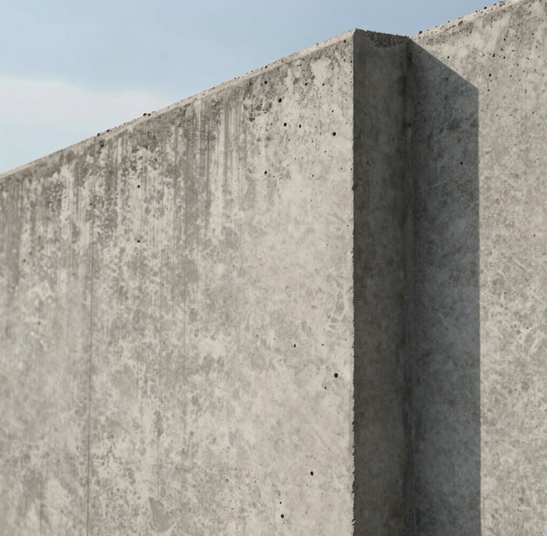 Close-up of a perfectly cured precast concrete wall segment showing raw, porous architectural texture under low-angle sunlight