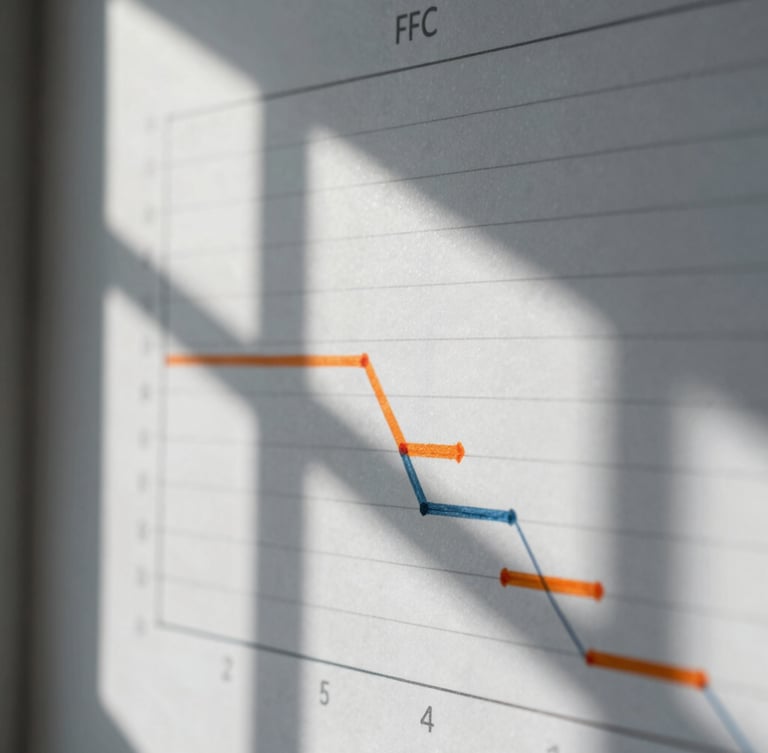 High-contrast macro photograph of a technical Gantt chart overlaid with hand-drawn orange critical path markers, sharp architectural window shadows, cool corporate tone.