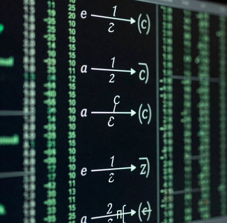 Macro close-up of complex mathematical notations on a glass board, low-key lighting with cool green undertones, sharp focus, 35mm lens