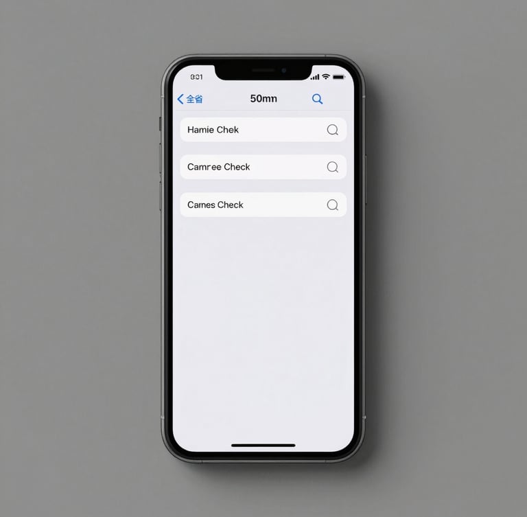 Straight-on high-resolution smartphone on a neutral slate gray background, diagnostic screen displaying hardware check results, sharp focus, technical studio lighting