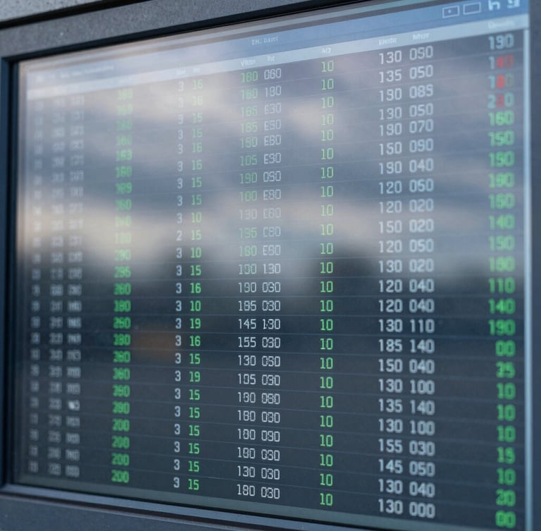 Close-up of a high-density digital data dashboard on a screen, clean blue and grey terminal interface, cool overcast daylight reflection, 35mm lens