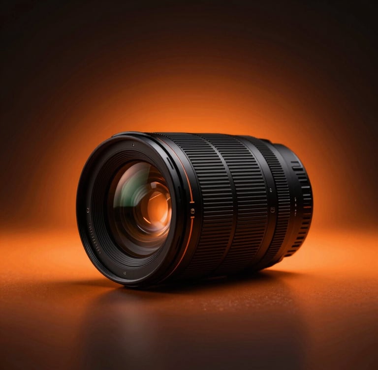 High-contrast studio shot of a modern creator with warm orange backlighting, deep shadows, 35mm lens