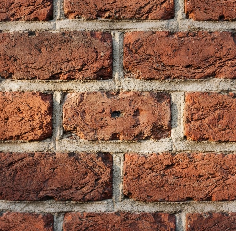 Macro shot of clean, historic red brick masonry with crisp mortar lines, warm natural side lighting, sharp details, 35mm lens