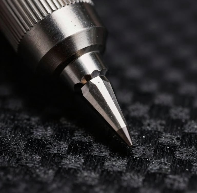 Extreme close-up of a high-precision jewelry mold under dramatic studio lighting, metallic details and crisp edges visible, deep carbon black background