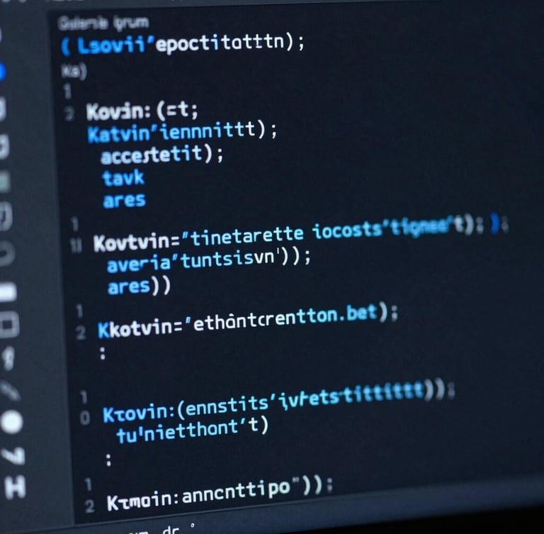 Macro photography of clean Kotlin code on a high-resolution monitor, glowing electric blue syntax highlighting, dark IDE interface, shallow depth of field, 35mm