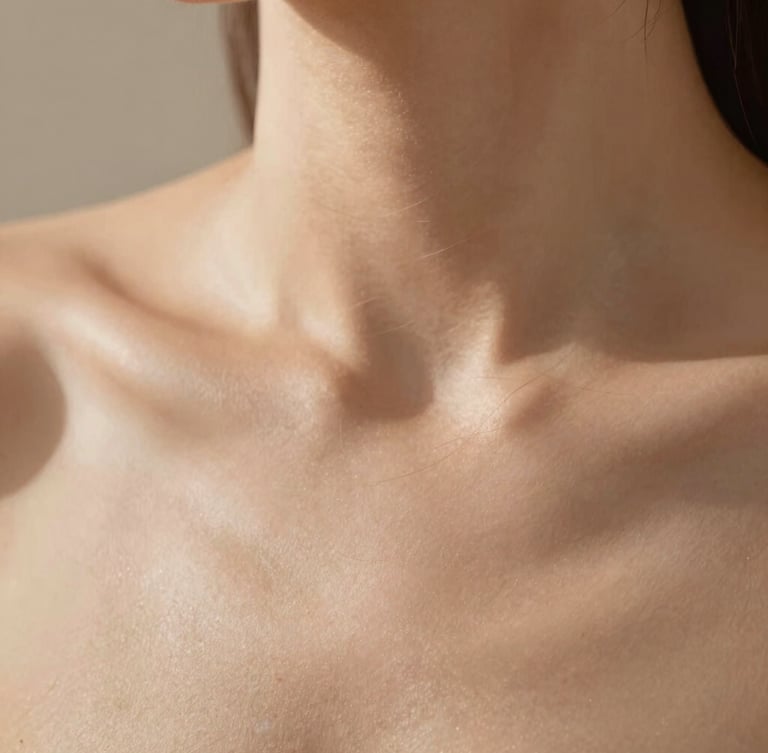 Close-up of clean skin texture and delicate hair movement in warm natural light, soft earth tones, shallow depth of field