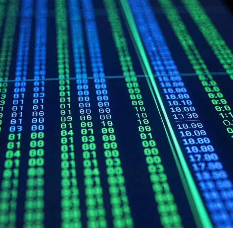 Abstract digital data flows representing a secure financial ledger, cool blue and green laser lines, dark background, sharp focus, 35mm