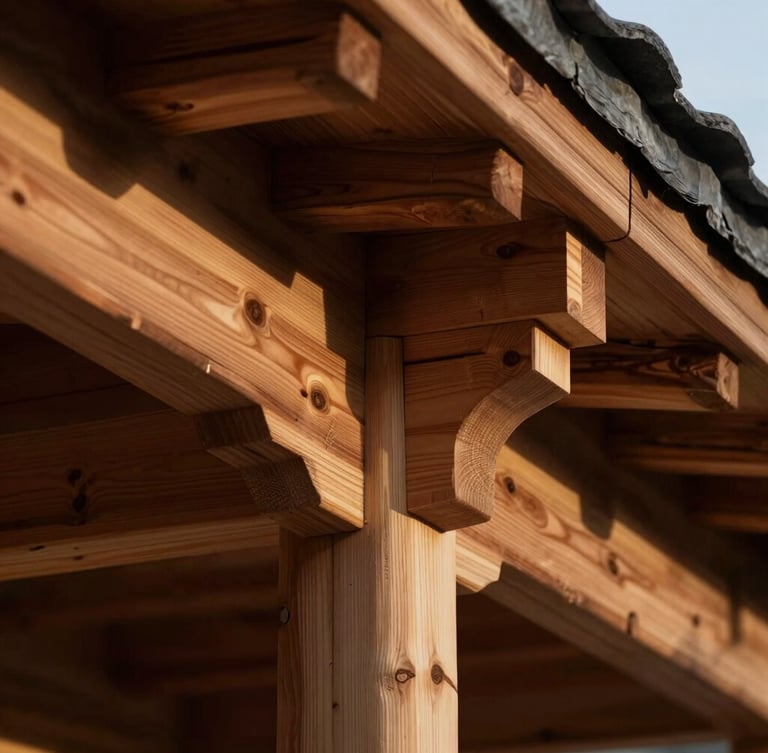 Extreme close-up of precise timber joinery, warm indoor golden hour light highlighting the grain of local wood.