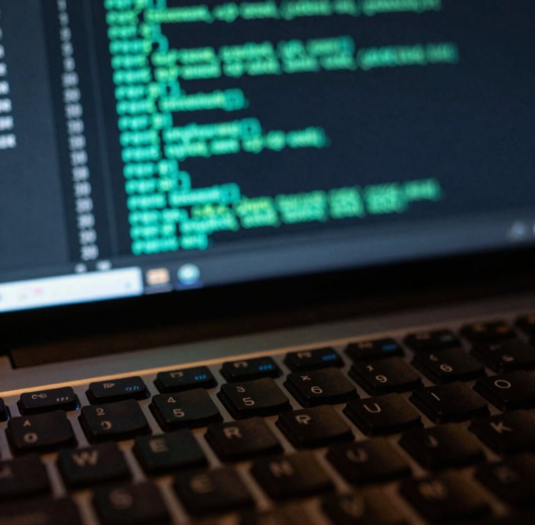 A macro close-up of a dark mechanical keyboard and a high-contrast terminal screen displaying active multi-agent execution logs with neon cyan code lines, shallow depth of field, moody ambient obsidian light.