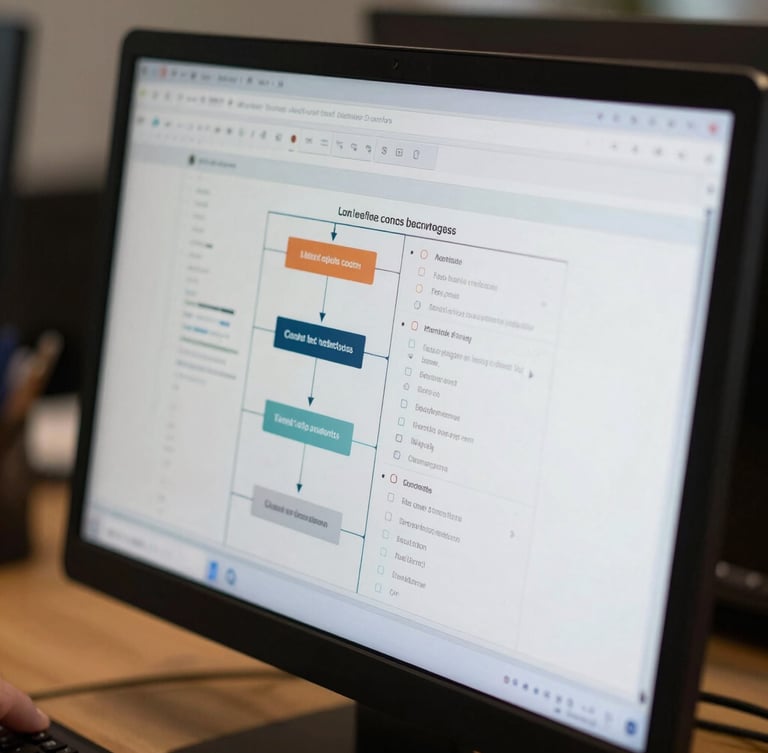 Vue rapprochée et nette de l'interface du logiciel CRM sur un écran d'ordinateur, montrant un pipeline de vente structuré et des tableaux de données clairs, lumière naturelle de bureau.