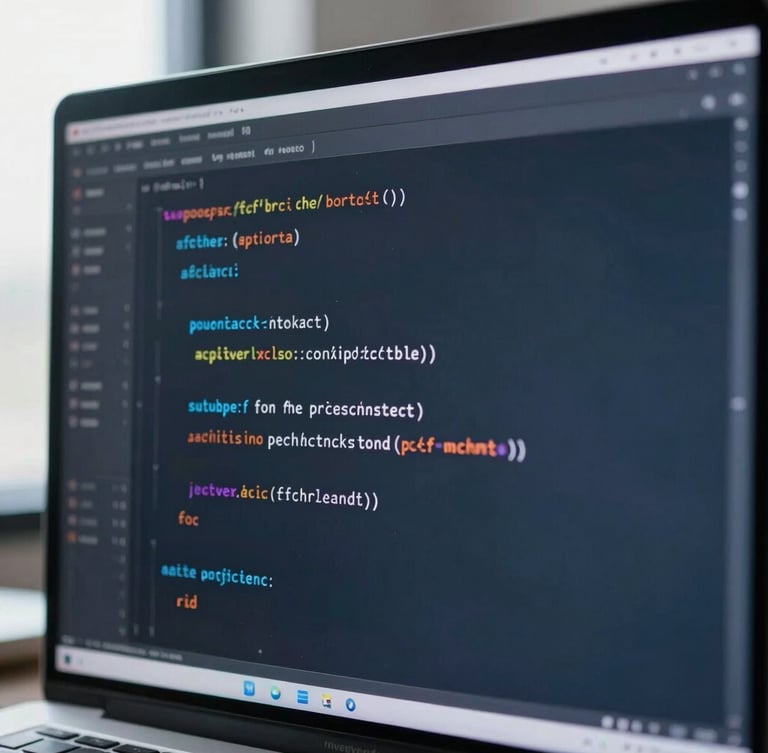 Crisp corporate photography of a software architect analyzing code structures on a screen, cool slate tones, shallow depth of field, 35mm.