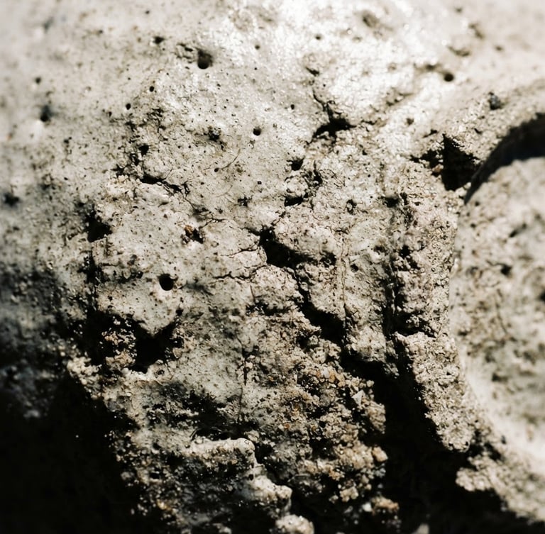Macro close-up of textured ceramic glaze under harsh direct sunlight, deep shadows, neutral tones, 35mm lens