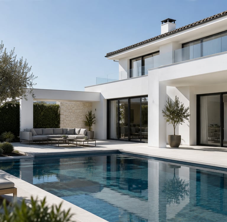 Moradia contemporânea de luxo com piscina e jardim no Algarve.