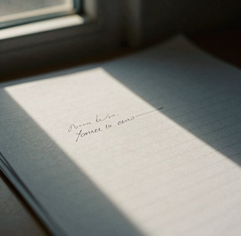 Macro photograph of physical research documents with handwritten margin notes on heavy paper stock, natural side window light casting deep shadows, desaturated warm tones, 35mm film grain.