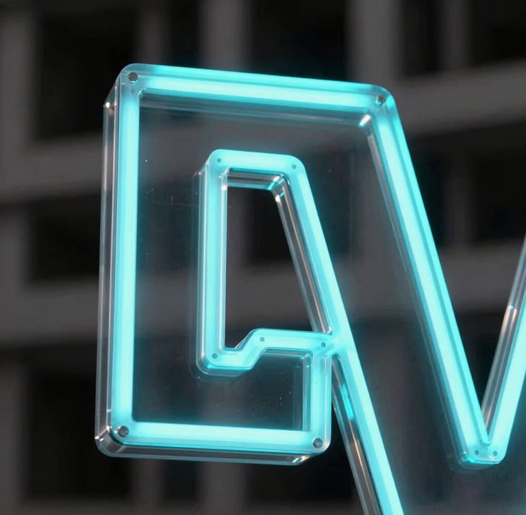 Extreme macro close-up of a polished acrylic 3D letter edge glowing with high-density cyan LED light, flawless seamless joints, dark architectural background, sharp focus.