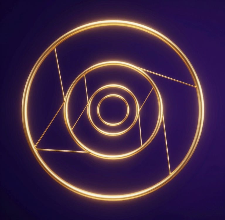 Macro shot of a golden ratio spiral, glowing gold geometric lines on a deep indigo and royal purple background, high-contrast dramatic lighting, octane render.