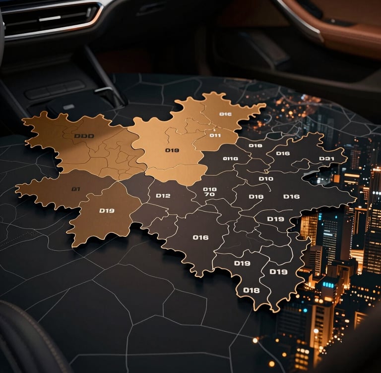 Wide panoramic stylized map of São Paulo state, highlighting the regions covered by DDDs 011 to 019, with a modern, dark fintech aesthetic and amber accents.