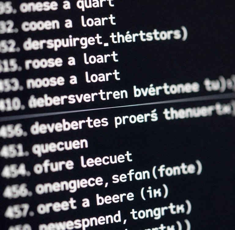 Macro close-up of a high-contrast terminal interface displaying clean system telemetry logs, sharp white monospace text on dark screen, direct cold lighting.