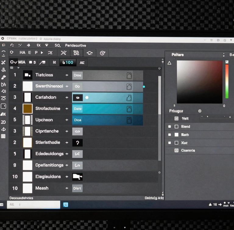 Macro close-up of a perfectly organized Photoshop layer panel showing clearly labeled smart objects and non-destructive adjustments, deep carbon background.