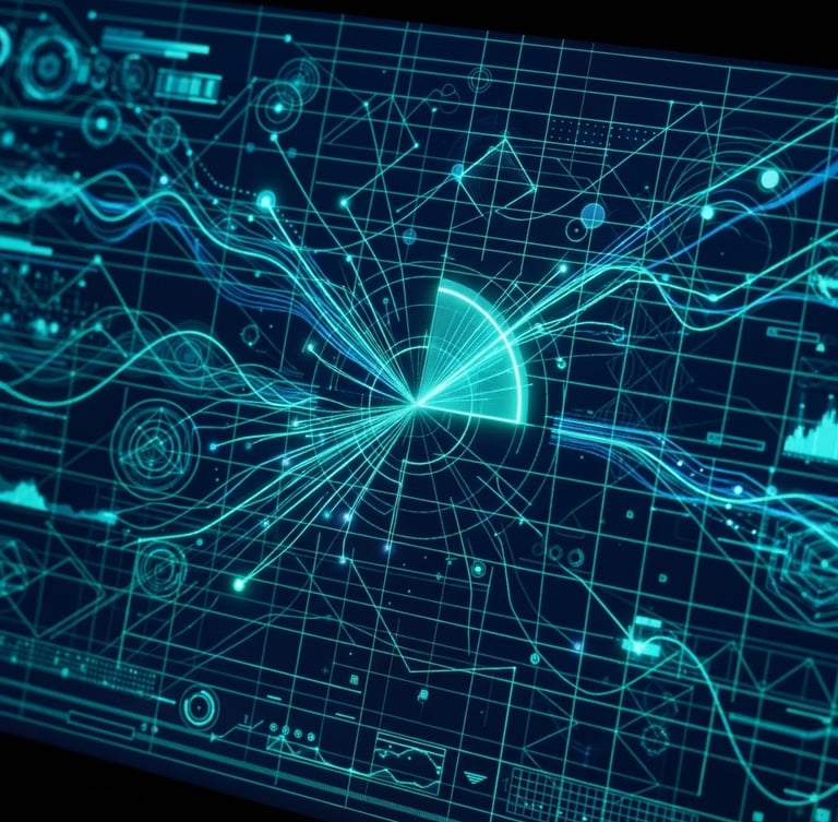 Macro close-up of a high-resolution screen displaying clean data vectors and metric grids, cool low-key studio lighting with sharp neon teal accents, 35mm