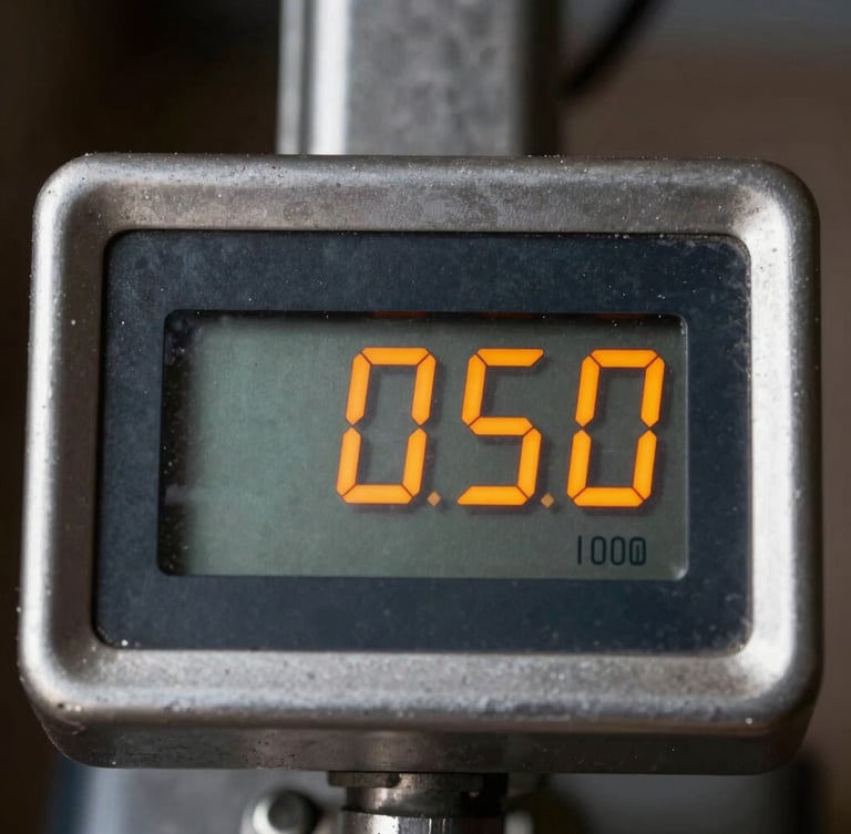 Tight macro shot of a digital weight indicator displaying bright orange numbers, industrial steel scale framing, high contrast daylight.