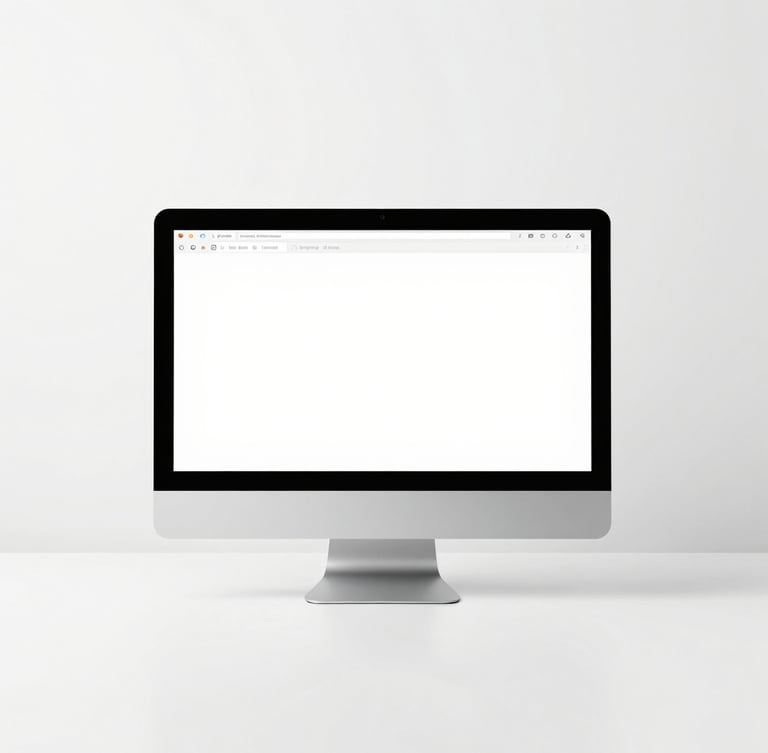 Minimalist workspace setup with premium hardware displaying a clean digital interface, soft diffused studio light, white background