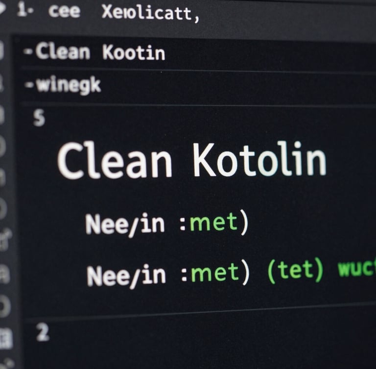 Clean Kotlin code snippet on a dark IDE interface, crisp monospace typography, subtle green syntax highlighting, sharp focus.